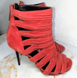 Strapy suede heel booties,